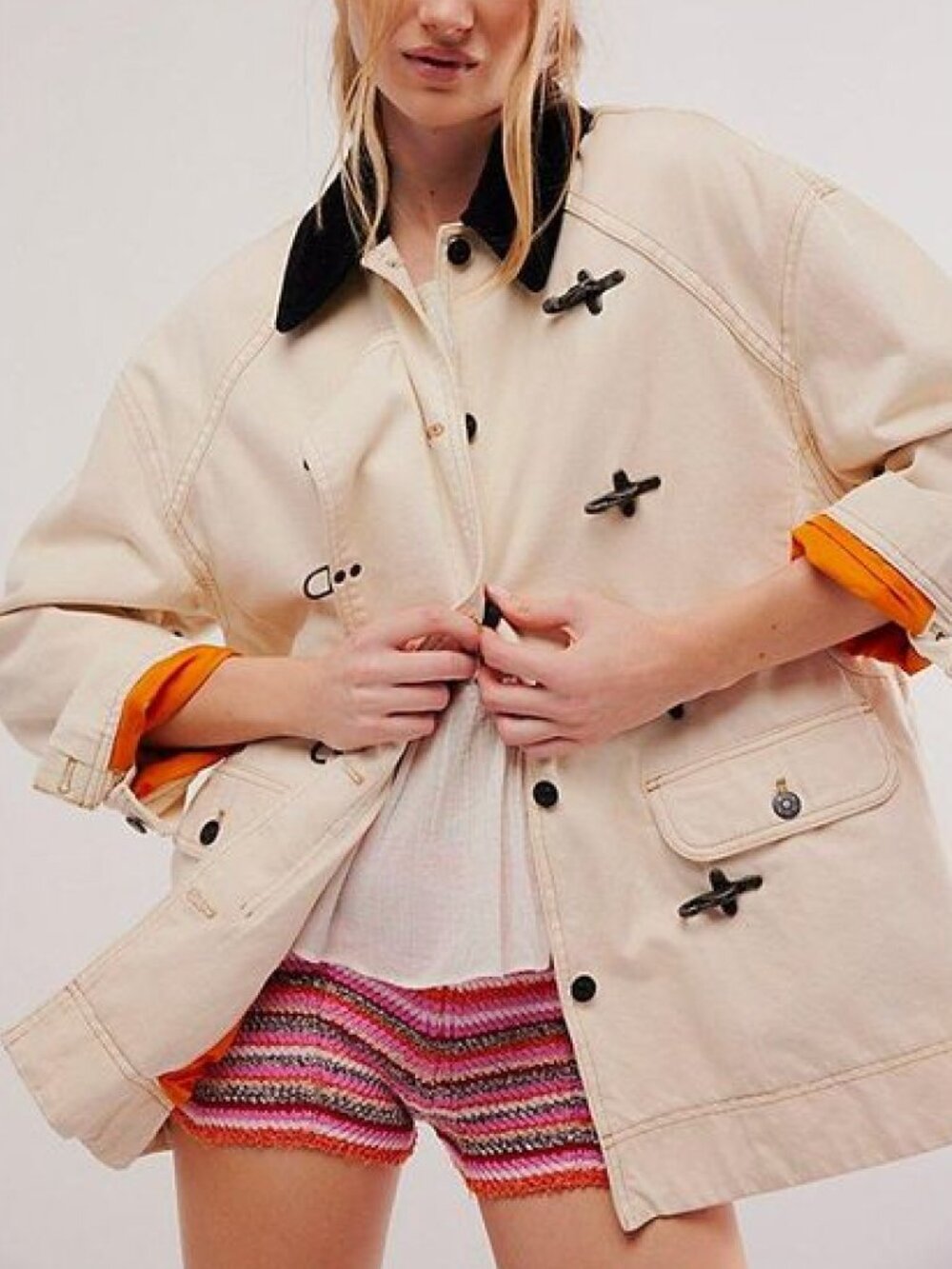 We The Free (Free People) Denim Barn Coat in Ecru